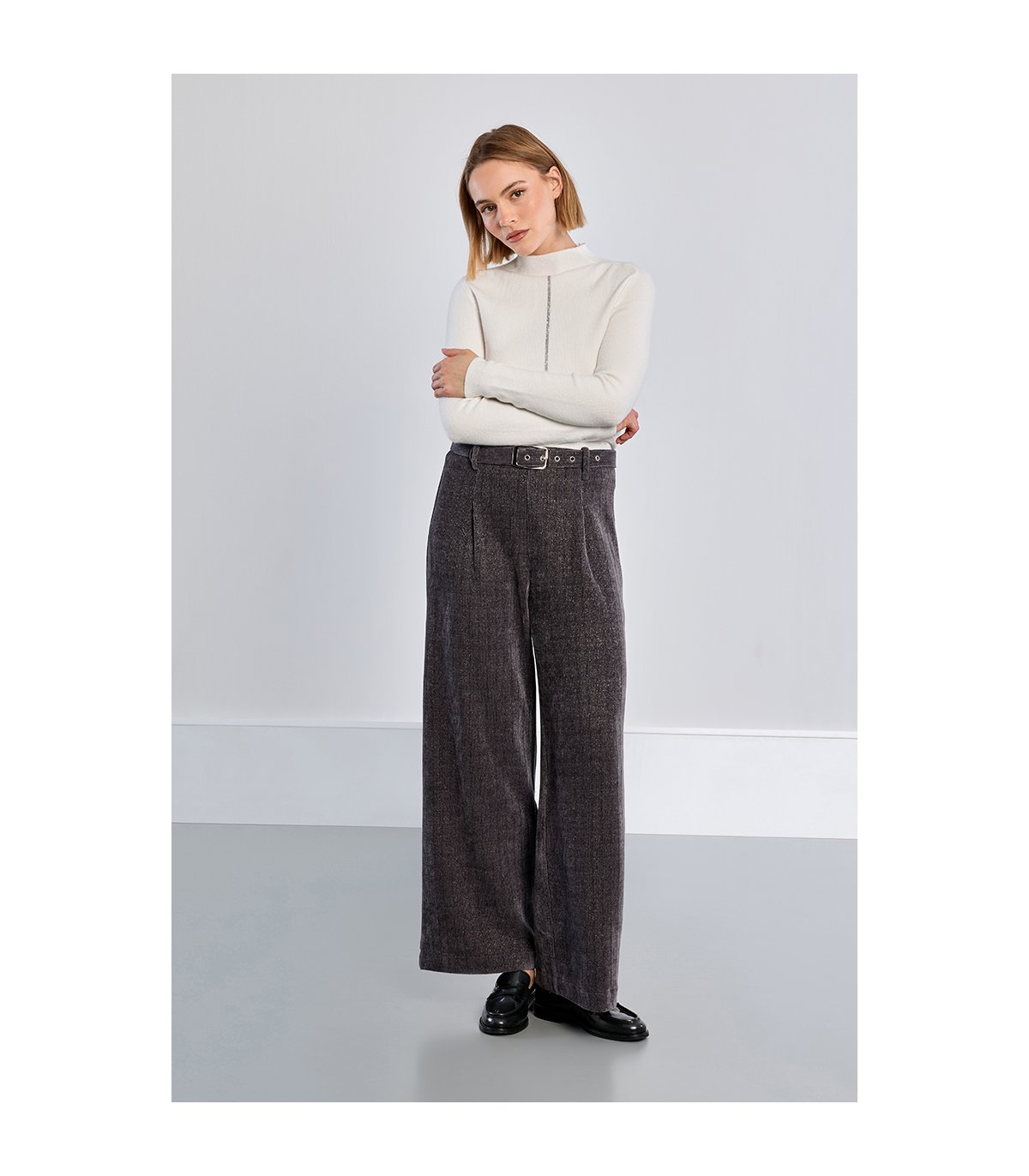 Lili Sidonio Pantalón palazzo micropana-lurex gris