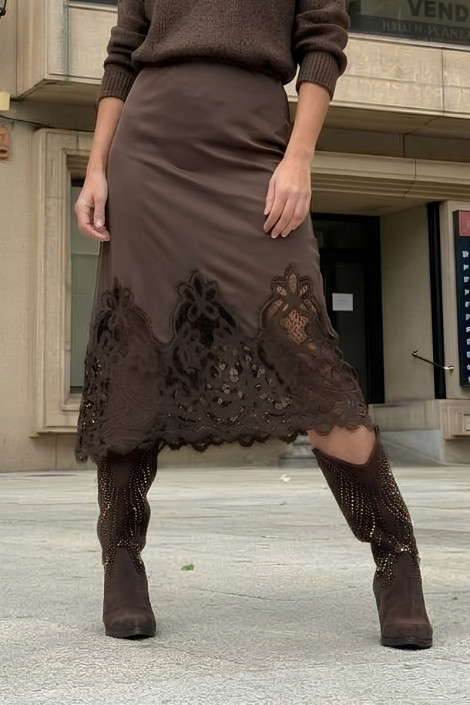 Dixie Falda satinada con bajo de encaje