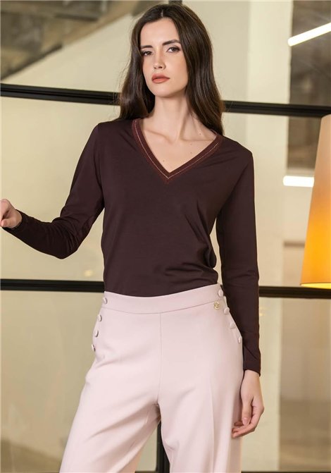 Scusi Blusa cuello V con detalle lurex