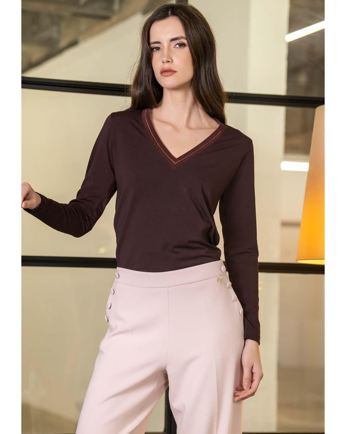 Scusi Blusa cuello V con detalle lurex