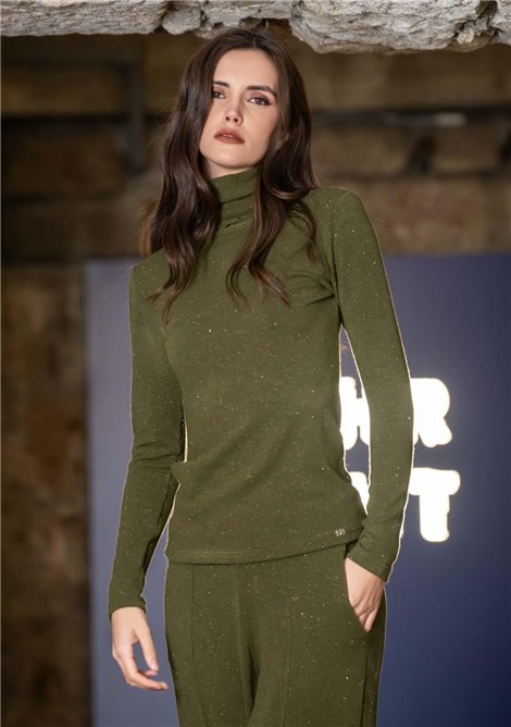 Scusi Blusa cuello cisne y mezcla lurex