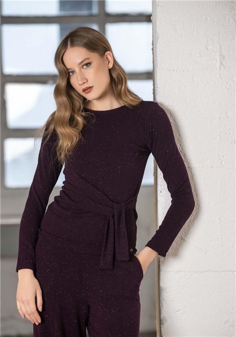 Scusi Blusa de punto morado con lazada
