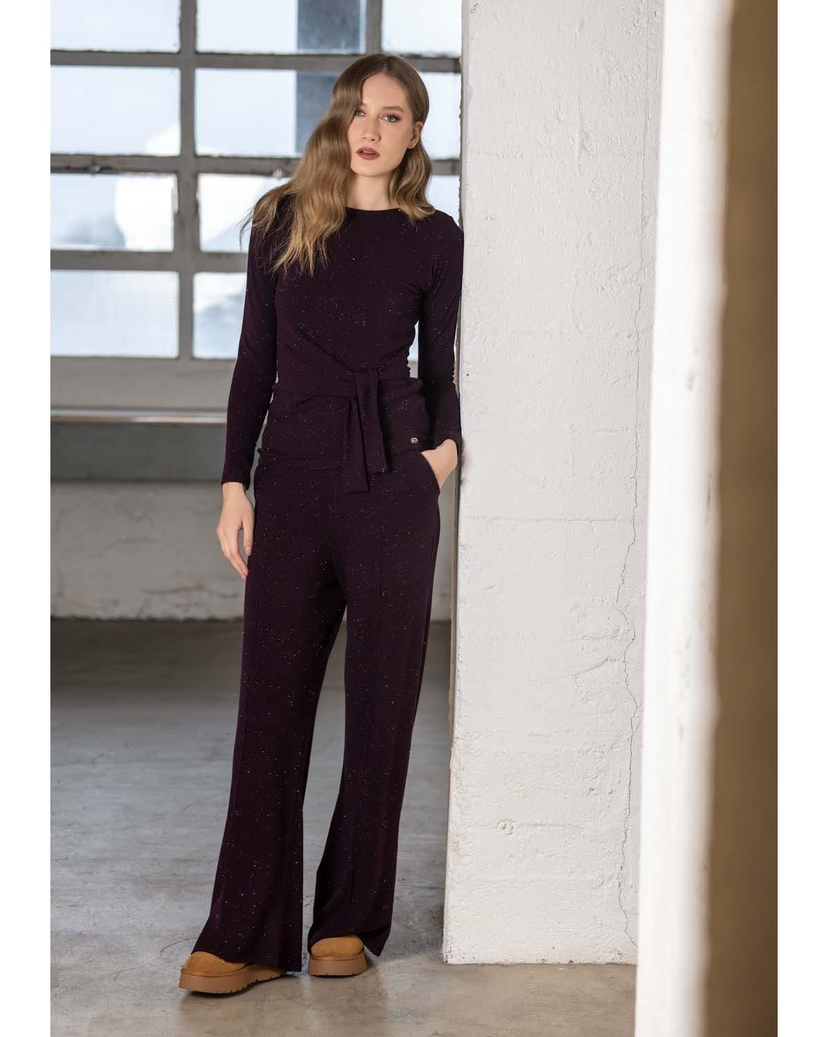 Scusi Blusa de punto morado con lazada