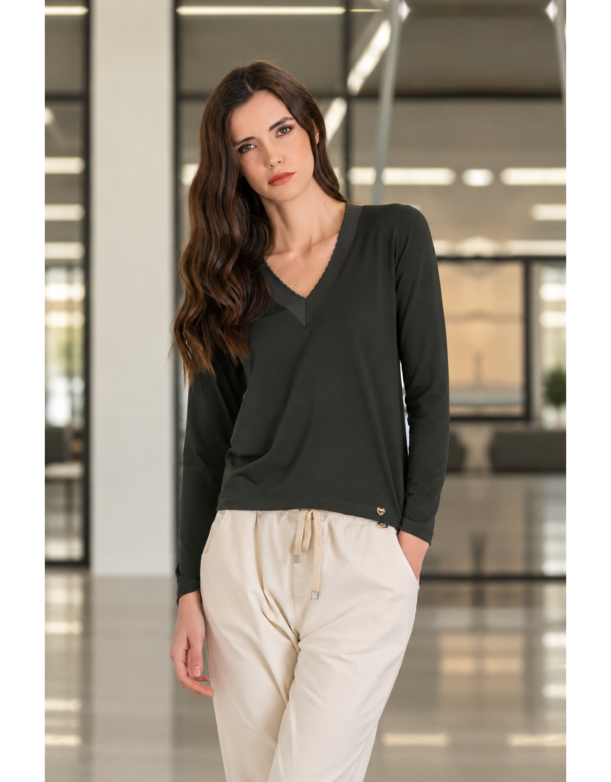 Scusi Blusa cuello V con detalle ondas