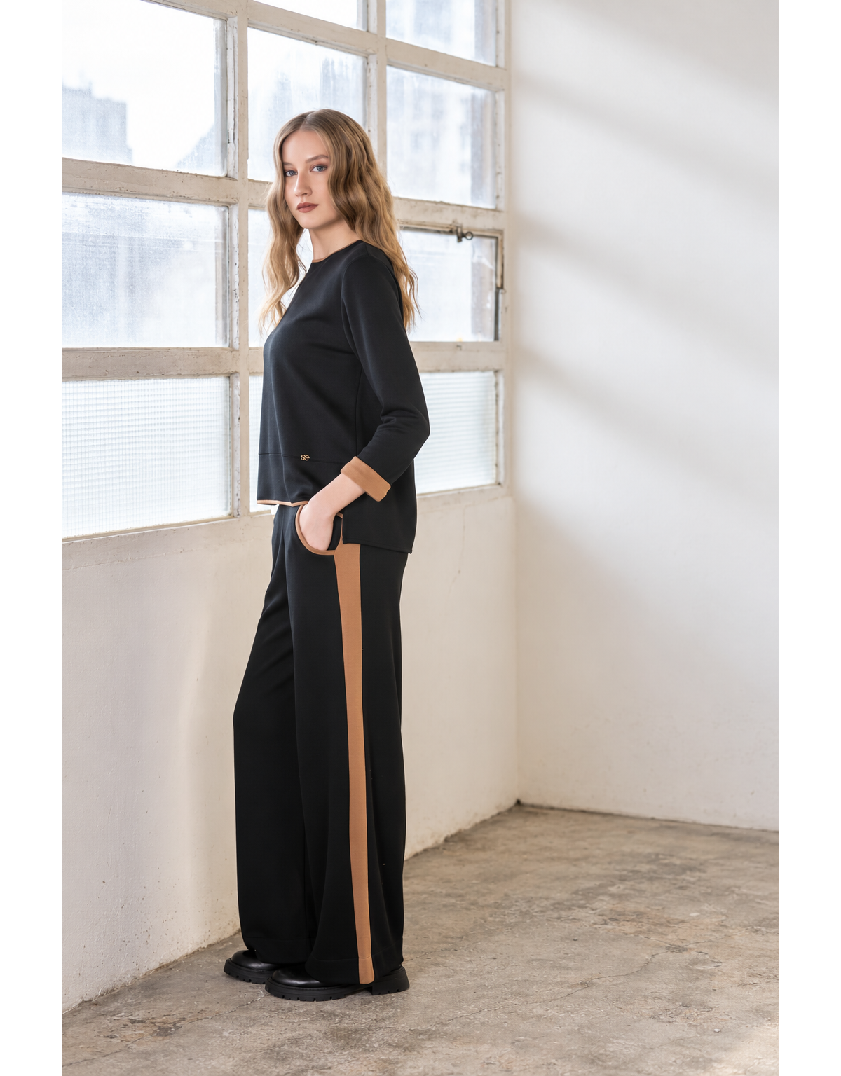 Scusi Jersey de punto ligero ribetes camel