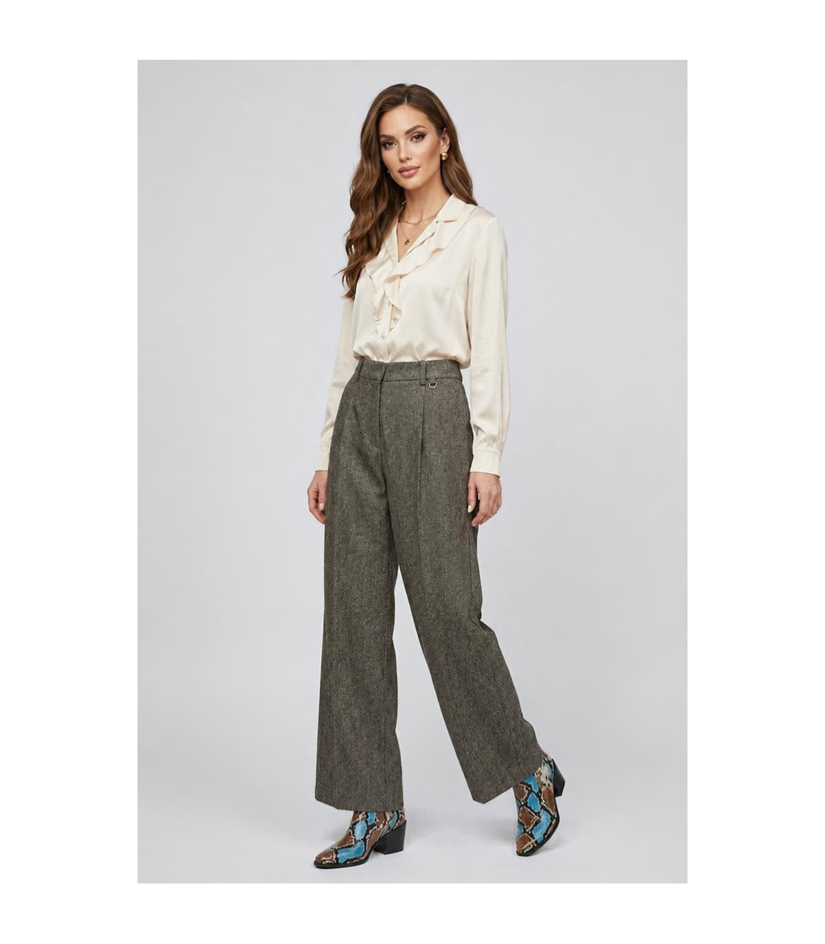 Dixie Pantalón palazzo marrón jaspeado