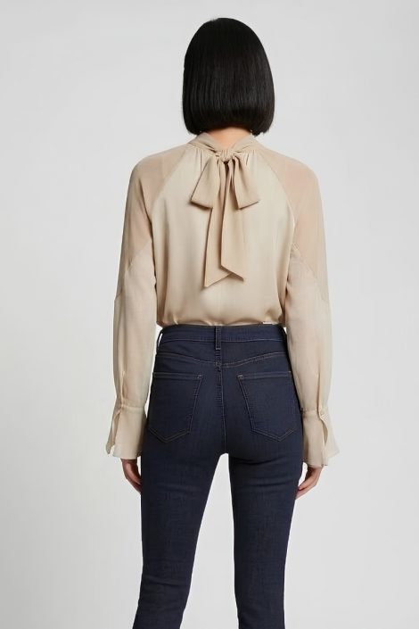 Dixie Blusa de viscosa color crema con volantes