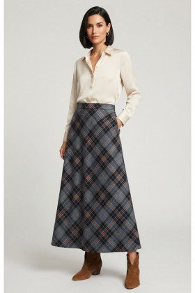 Dixie Falda midi evasé con estampado cuadros