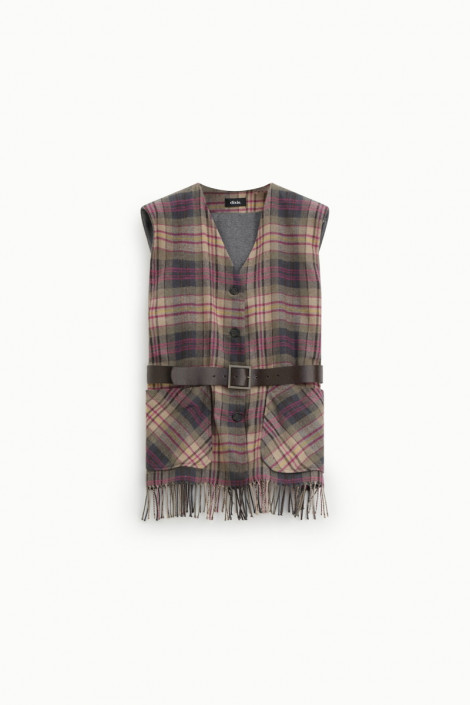 Dixie Chaleco de cuadros con bajo desflecado