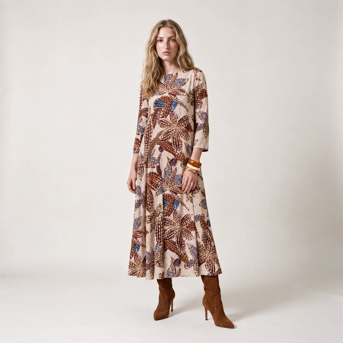 Parole Vestido Mercedes Cacao estampado