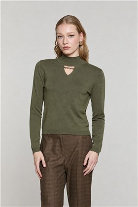 Relish Jersey ligero verde militar con abertura en escote