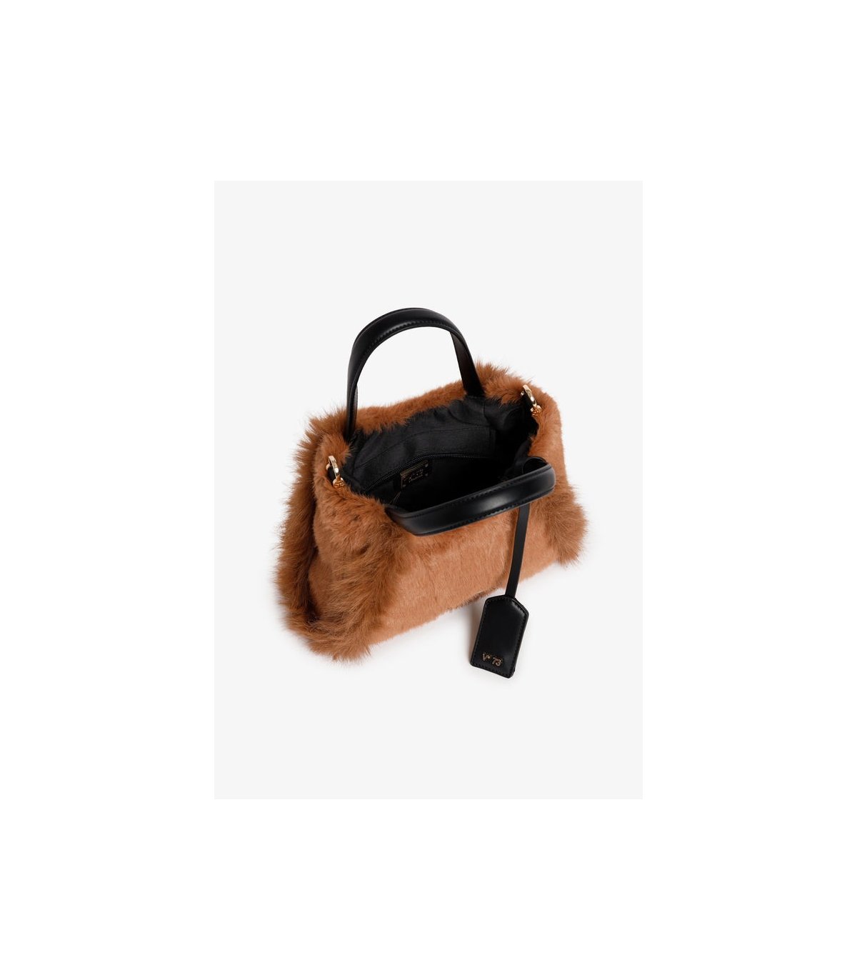 V73 Bolso pequeño de pelo color camel