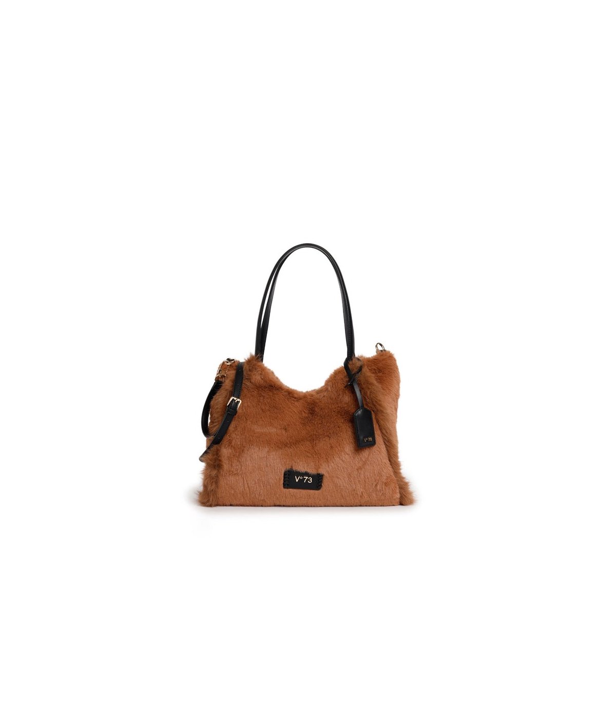 V73 Bolso mediano de pelo color camel