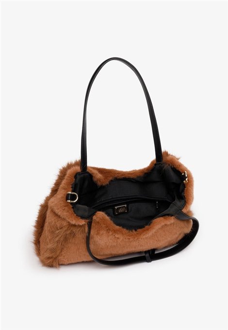 V73 Bolso mediano de pelo color camel