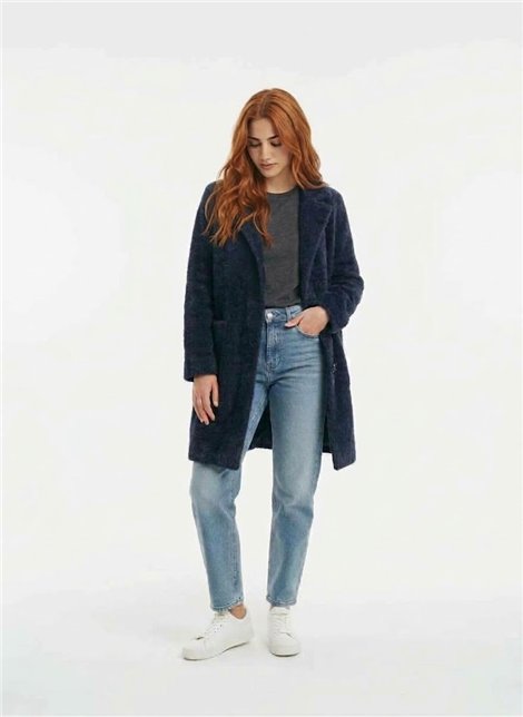 WNT Abrigo largo peluche color navy