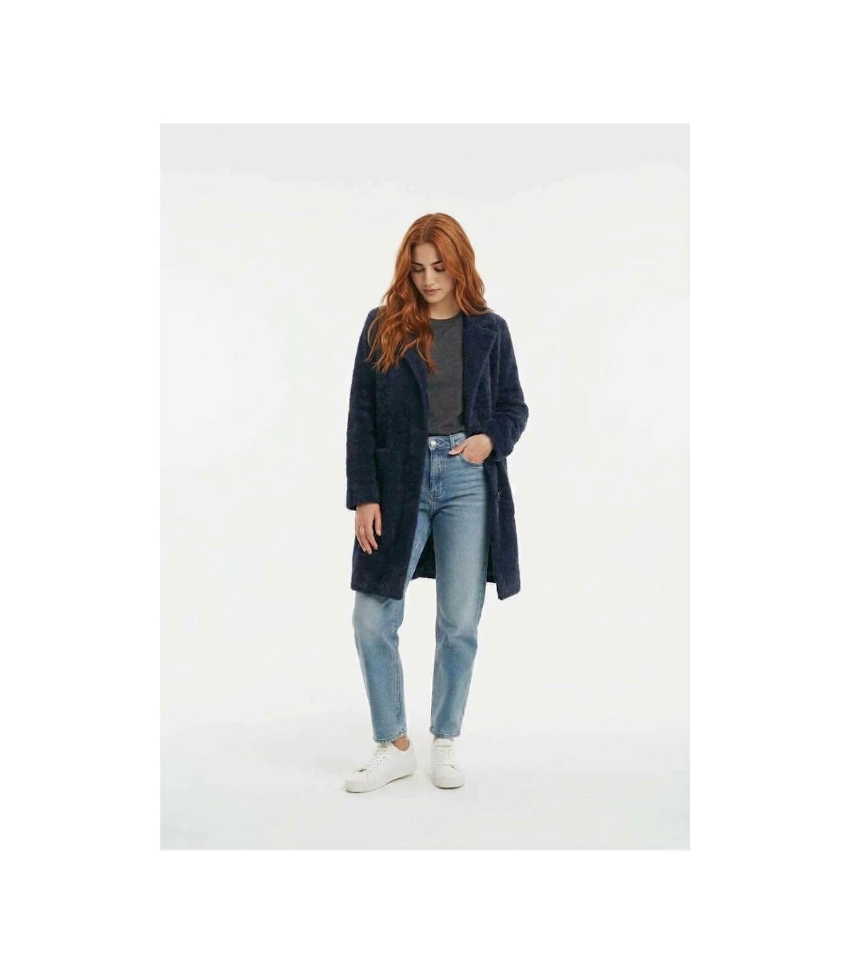 WNT Abrigo largo peluche color navy