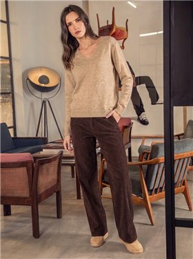 Scusi Jersey de punto cuello V color beige