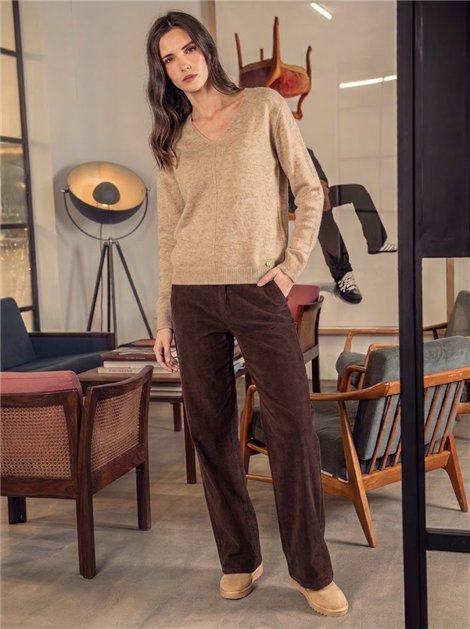 Scusi Jersey de punto cuello V color beige
