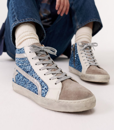 Vosso Moda Sneakers altas afelpada con detalle glitter azul