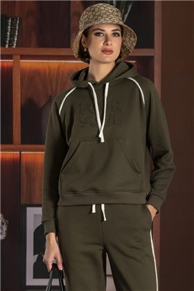 FOURSOUL Sudadera verde con franjas peluche