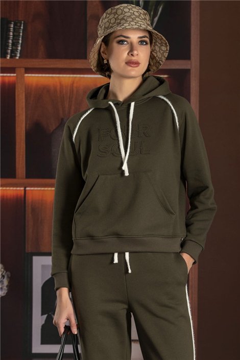 FOURSOUL Sudadera verde con franjas peluche