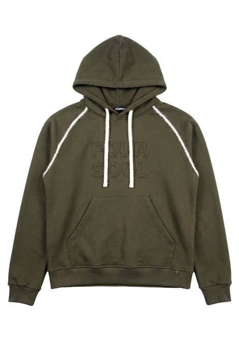 FOURSOUL Sudadera verde con franjas peluche
