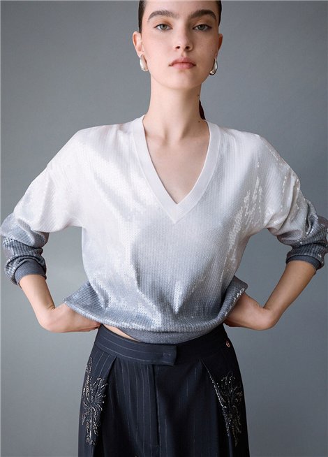 Liu Jo Jersey degradado gris con lentejuelas