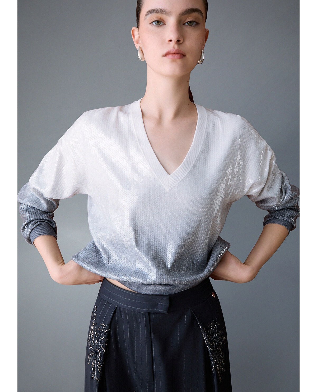 Liu Jo Jersey degradado gris con lentejuelas