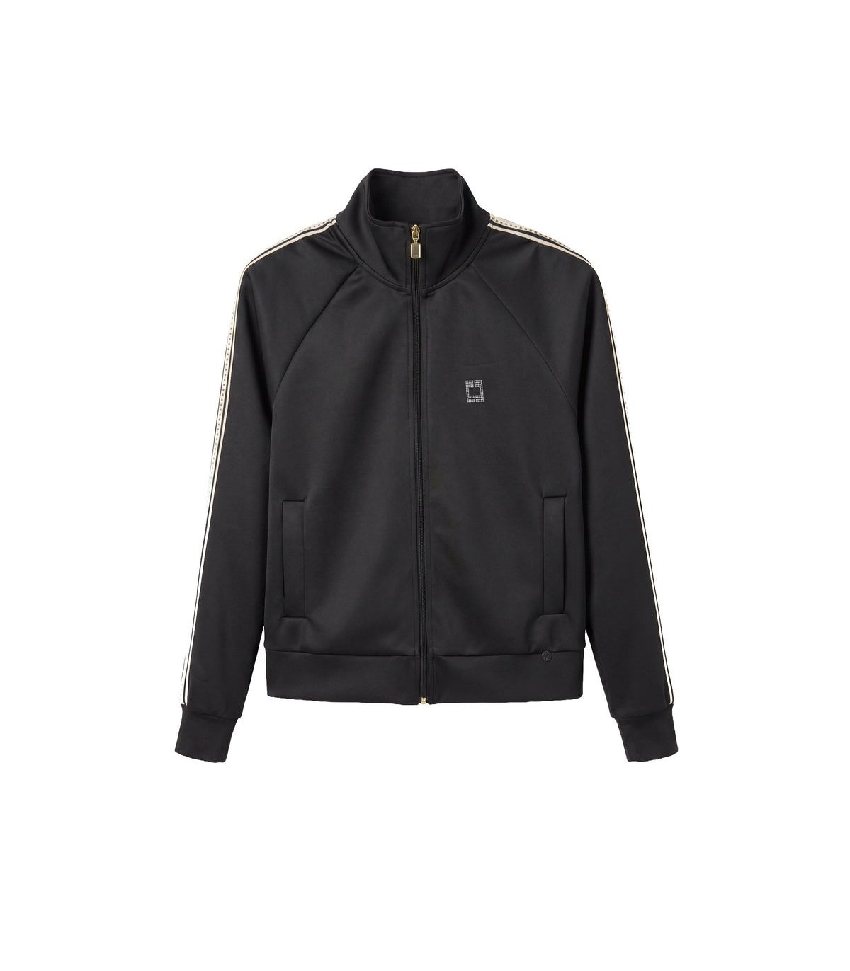 FOURSOUL Chaqueta negra con banda decorativa tachas