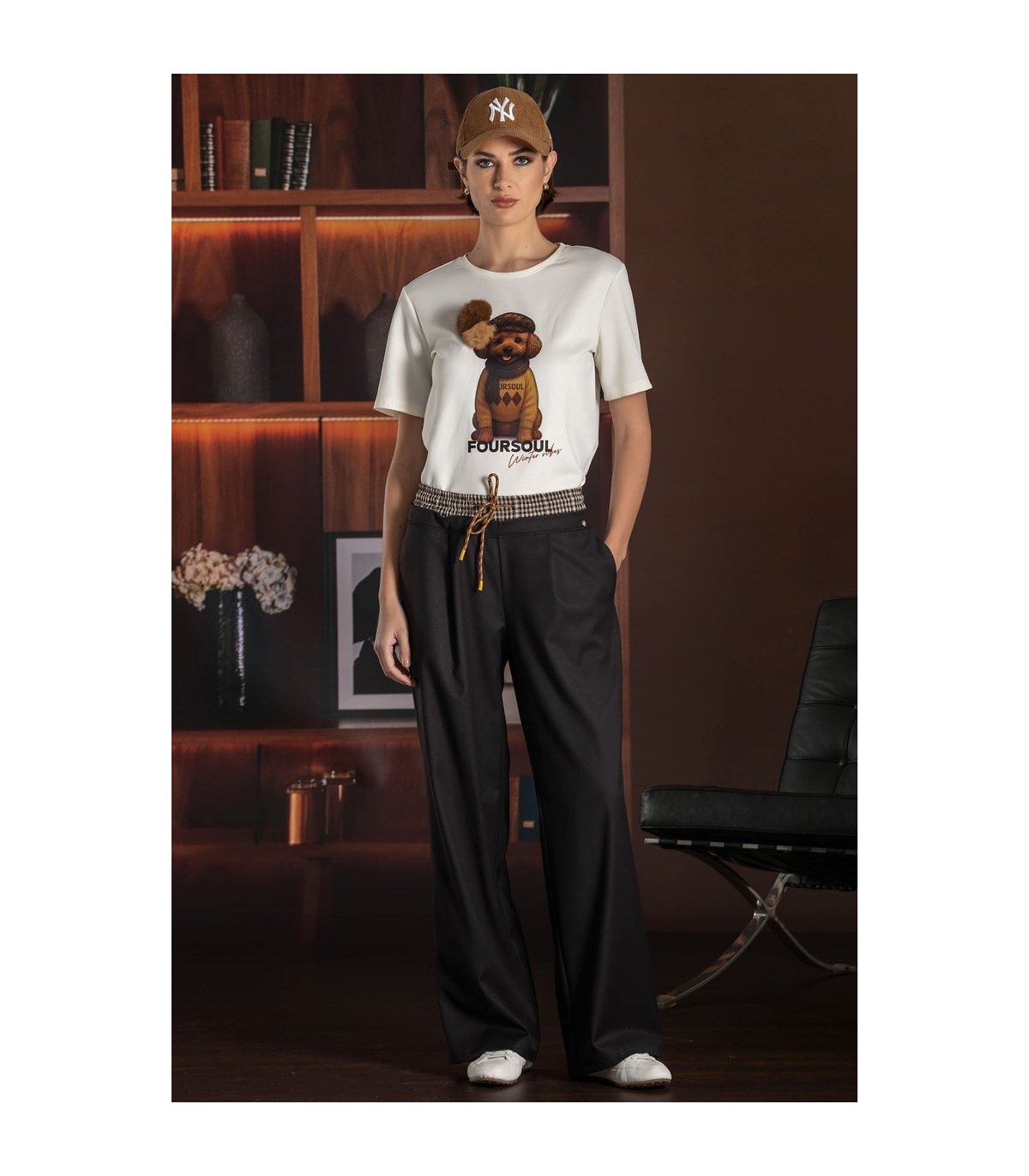 FOURSOUL Pantalón crepé de pernera amplia