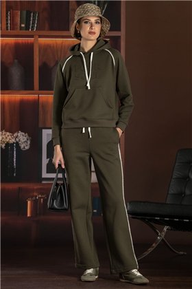 FOURSOUL Pantalón verde con banda peluche