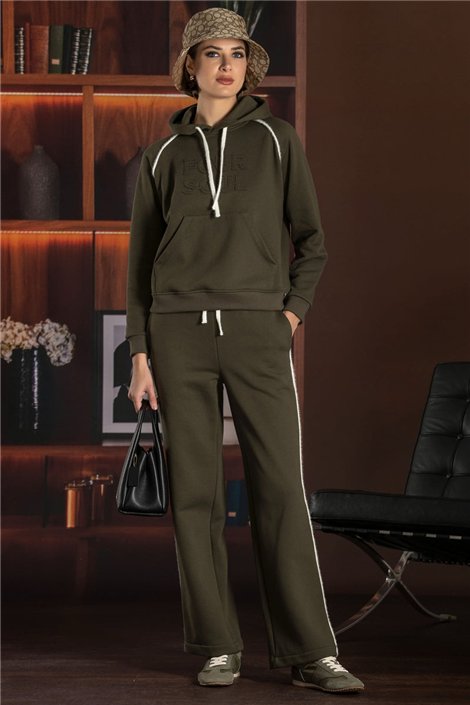 FOURSOUL Pantalón verde con banda peluche