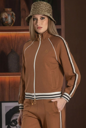 FOURSOUL Chaqueta marrón con banda peluche