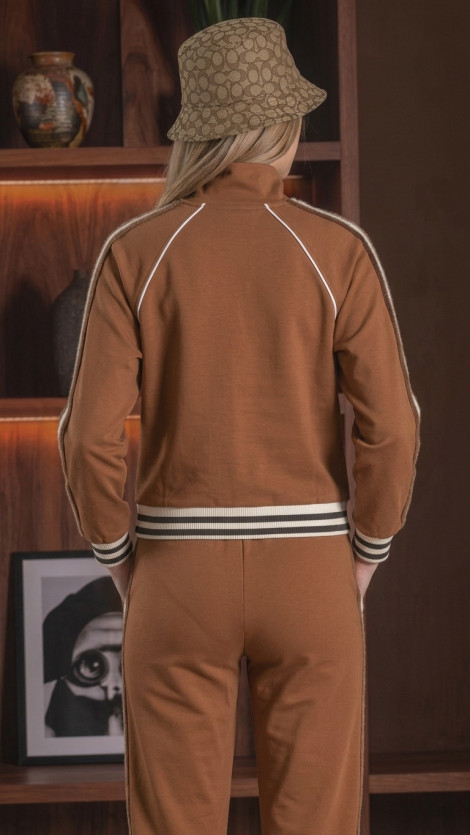 FOURSOUL Chaqueta marrón con banda peluche