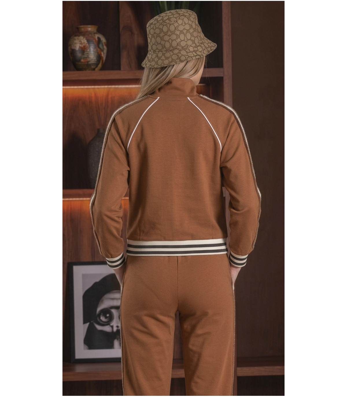FOURSOUL Chaqueta marrón con banda peluche