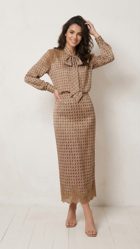 Dixie Blusa de estampado retro con encaje