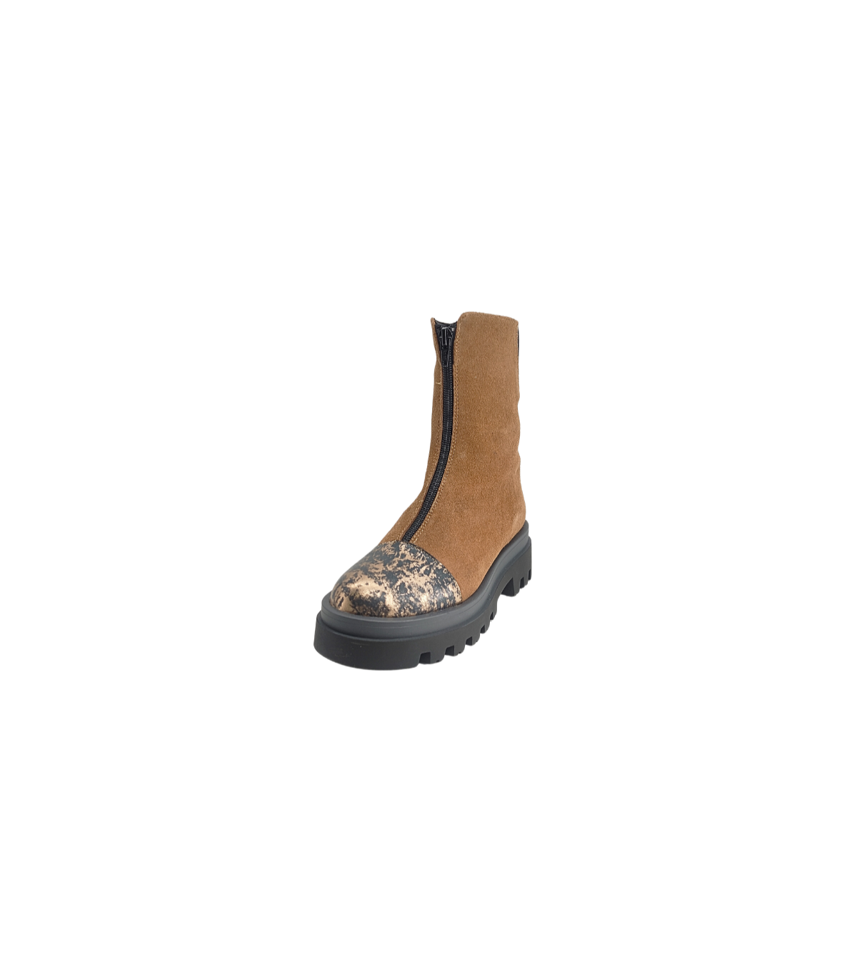 Vosso Moda Botín serraje camel con puntera piel