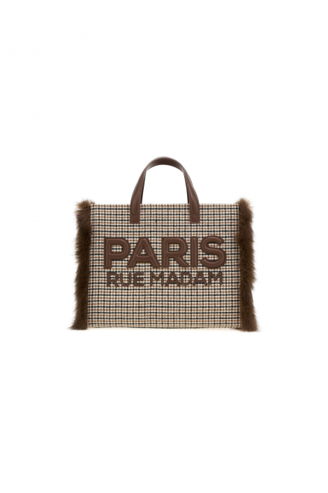 Rue Madam Bolso tote pequeño pata de gallo con detalle pelo
