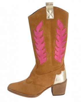 Vosso Moda Botas tejanas color camel con relieve hoja