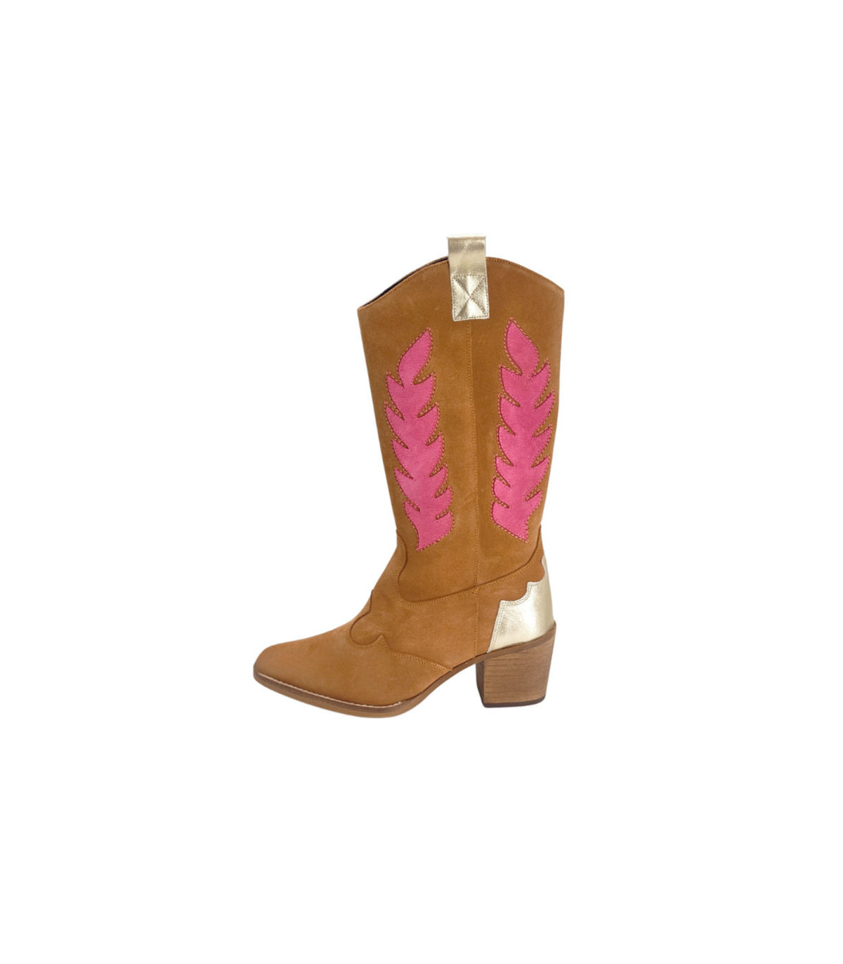 Vosso Moda Botas tejanas color camel con relieve hoja
