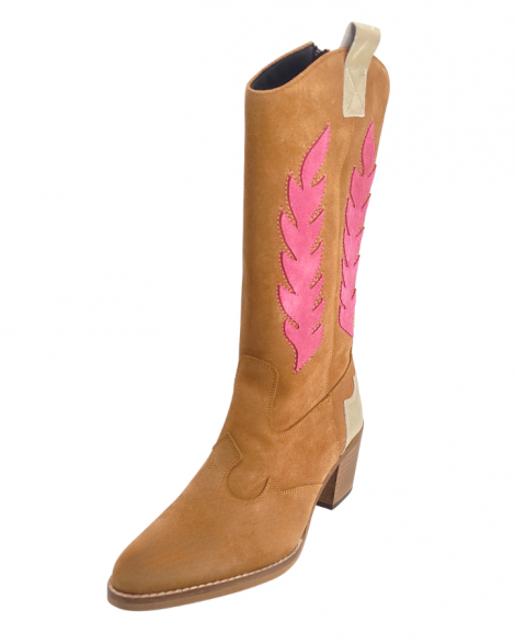 Vosso Moda Botas tejanas color camel con relieve hoja