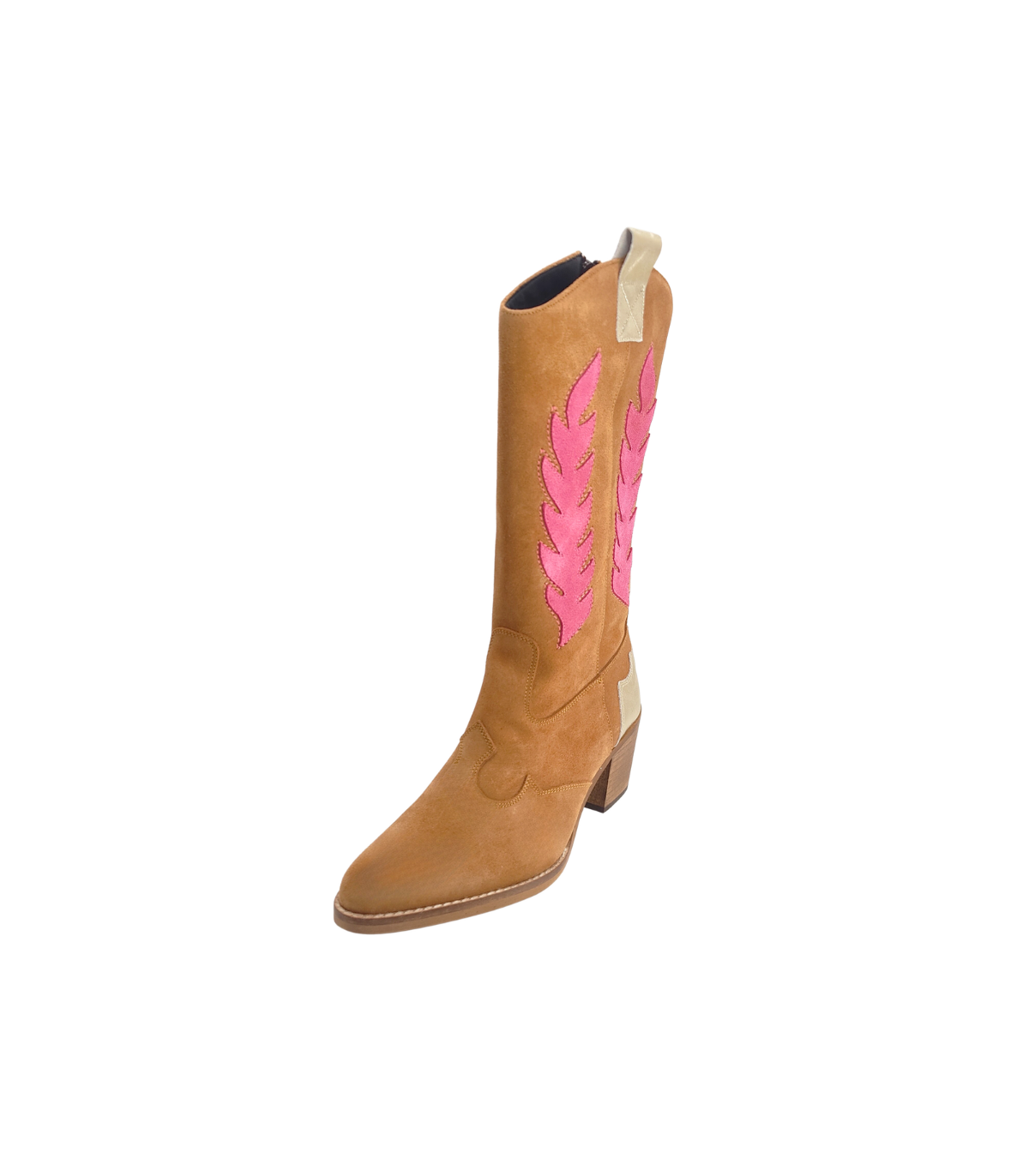 Vosso Moda Botas tejanas color camel con relieve hoja