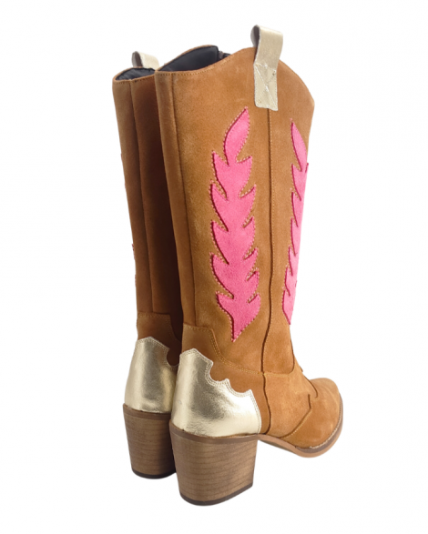 Vosso Moda Botas tejanas color camel con relieve hoja
