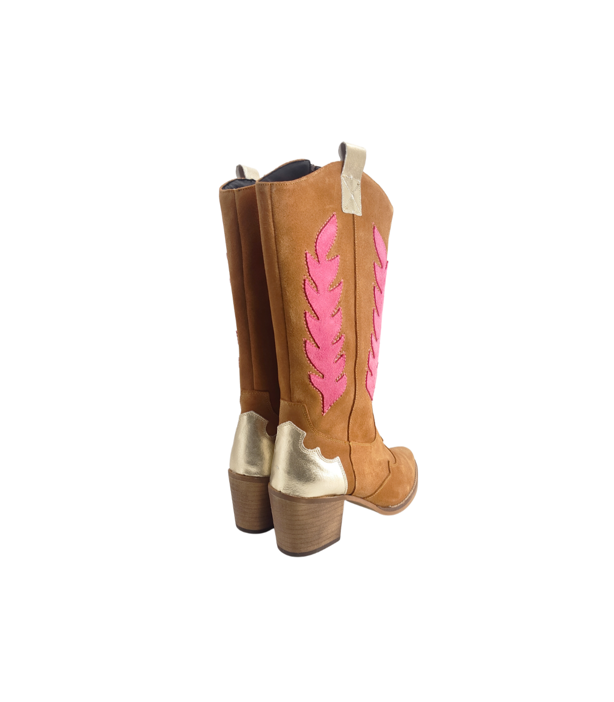 Vosso Moda Botas tejanas color camel con relieve hoja