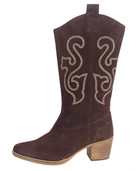 Vosso Moda Botas tejanas color chocolate con pespunte decorativo