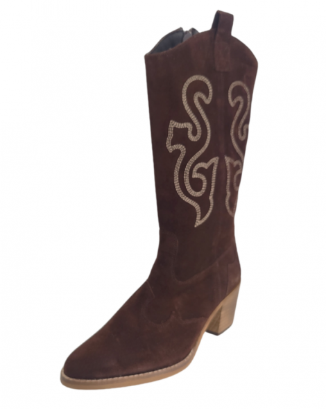 Vosso Moda Botas tejanas color chocolate con pespunte decorativo