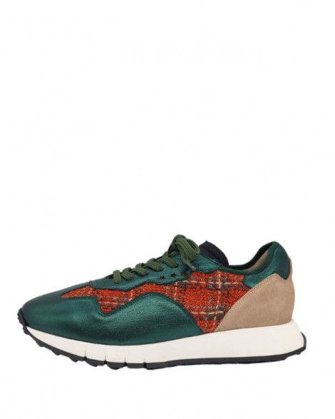Vosso Moda Sneakers piel verde detalle textil