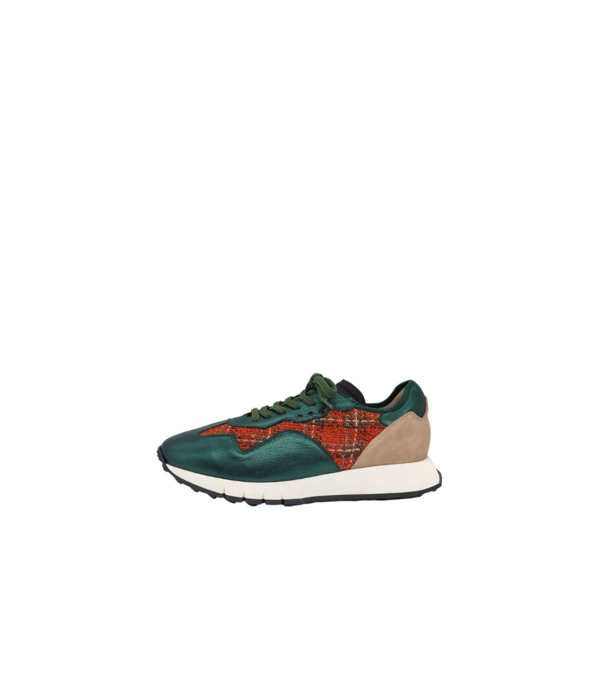 Vosso Moda Sneakers piel verde detalle textil