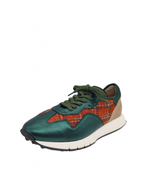 Vosso Moda Sneakers piel verde detalle textil
