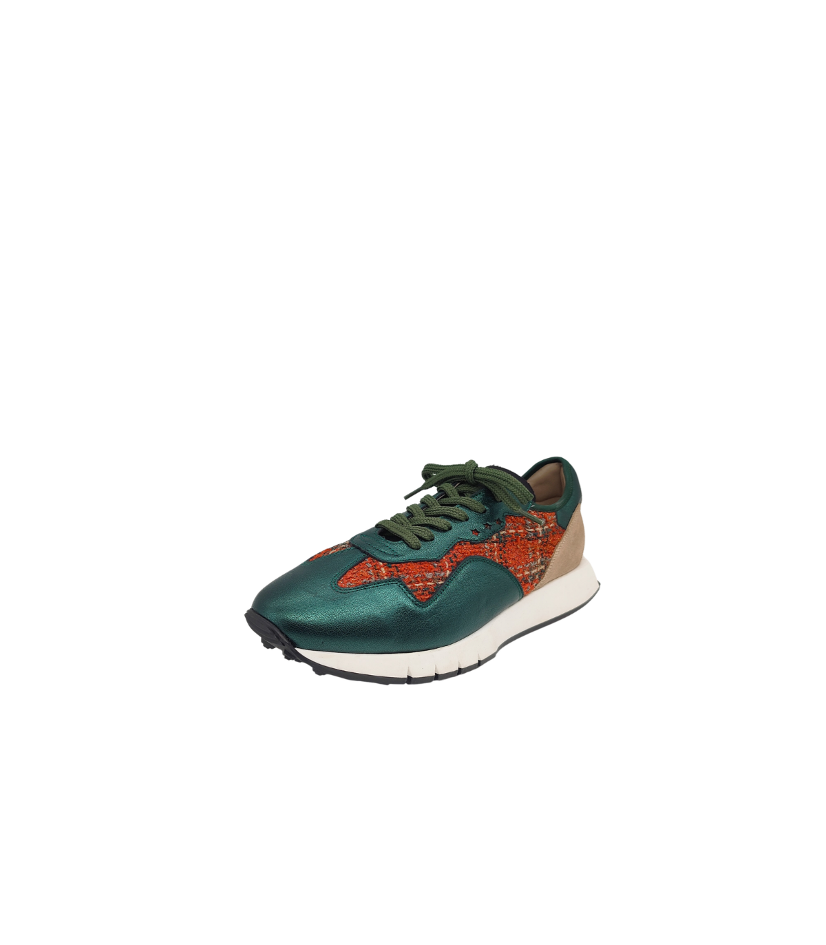 Vosso Moda Sneakers piel verde detalle textil
